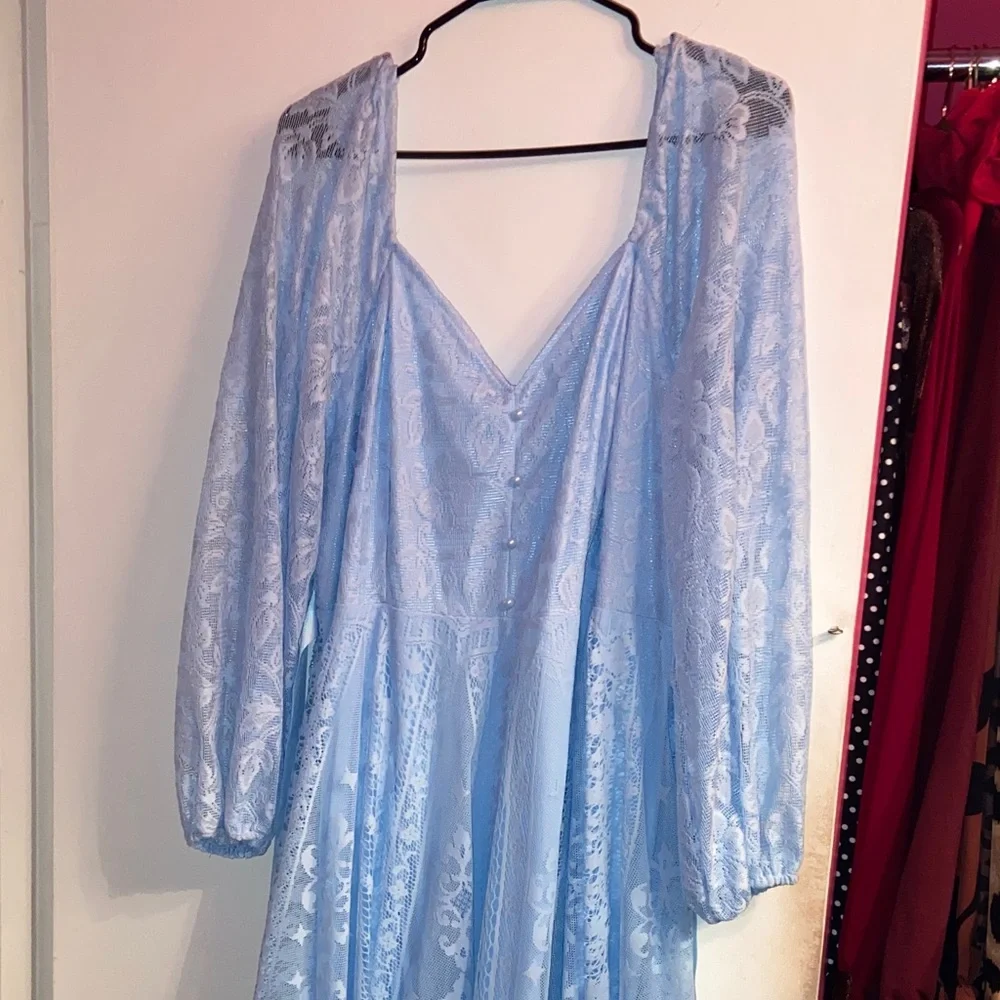 Source Unknown Light Blue Lace Long Sleeve Dress - Picture 1 of 4